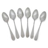A set of six George III silver 'Dove & Olive Branch' picture-back teaspoons, London, c.1770, William