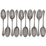 A set of ten Queen Anne silver dog-nose table spoons, London, c.1705, Isaac Davenport, Britannia