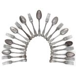 A group of silver King's pattern flatware by Mary Chawner, London, c.1837 (various dates)