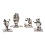 Four ‘Wind in the Willows’ characters modelled in silver, by Sarah Jones, London, 1987, each of