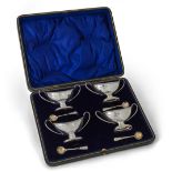 A cased set of four Edwardian silver salts, Sheffield, two 1909 and two 1910, William Hutton & Sons,