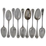 A set of six George II Hanoverian pattern silver tablespoons, London, 1748, William Turner, with