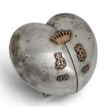 A German heart-shaped box, Bremen, Koch & Bergfeld, stamped 'Gutruf' to base, 800 standard, the