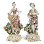 A pair of Bow porcelain figures emblematic of Liberty and Matrimony, c.1765, iron red anchor and