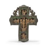 A Greek (Mount Athos) double-sided boxwood cross, 18th century, carved in relief with the Baptism