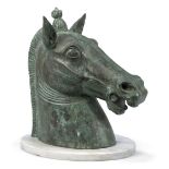 An Italian bronze horse's head, after the Horses of Saint Mark, Venice, early 20th century, on an