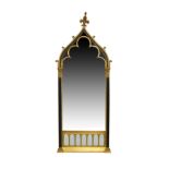 A Victorian Gothic revival style gilt and ebonized framed mirror, late 20th century, with fleur de