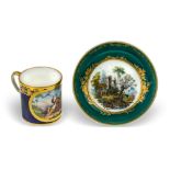 A Sevres porcelain bleu nouveau-ground cup (gobelet litron) and a Sèvres porcelain green-ground