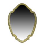 A Venetian style shield shaped wall mirror, late 20th century, with floral etched beveled border and