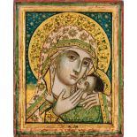 An icon of the Korsunskaya Mother of God, circa 1800, the Mother of God embracing the infant Jesus