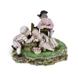 A Hochst porcelain group of Der gestörte Schlummer (The Disturbed Slumber), c.1770, blue wheel mark,