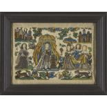 A Charles II beadwork picture, c.1660-70, depicting the meeting of King Solomon and the Queen of