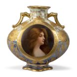 A French porcelain vase, c.1900, titled Reflexion to the underside, decorated with a portrait of a
