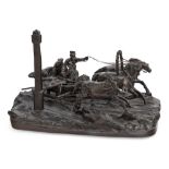 After Vasilii Grachev, Russian, 1831-1901, late 20th century, a bronze troika group, on a