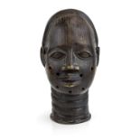 An Ife bronze head, Nigeria, with linear scarification to face, approx. 32cm high With surface