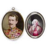 A Victorian enamel portrait miniature of a highly decorated military officer, c.1860, depicted