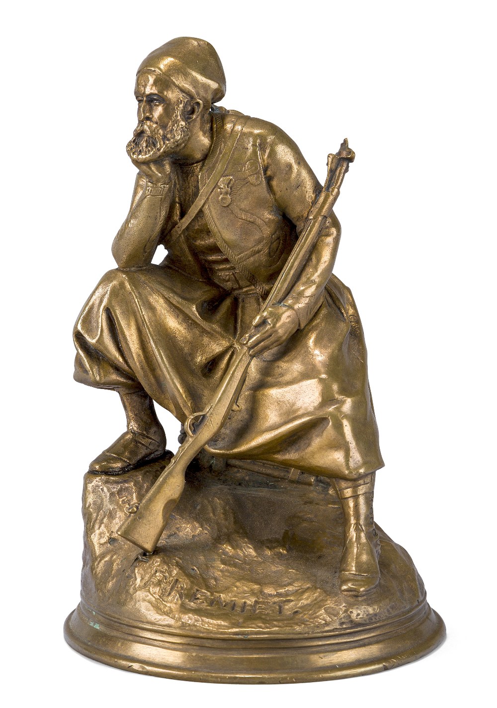 After Emmanuel Fremiet, French, 1824-1910, a polished bronze model of a Turk, late 19th century,