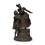After Victor-Leopold Bruyneel, Belguim, fl. late 19th century, a French bronze group of a lady and