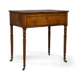 A George III satinwood secretaire games table, ebony strung with walnut crossbanding, the top with