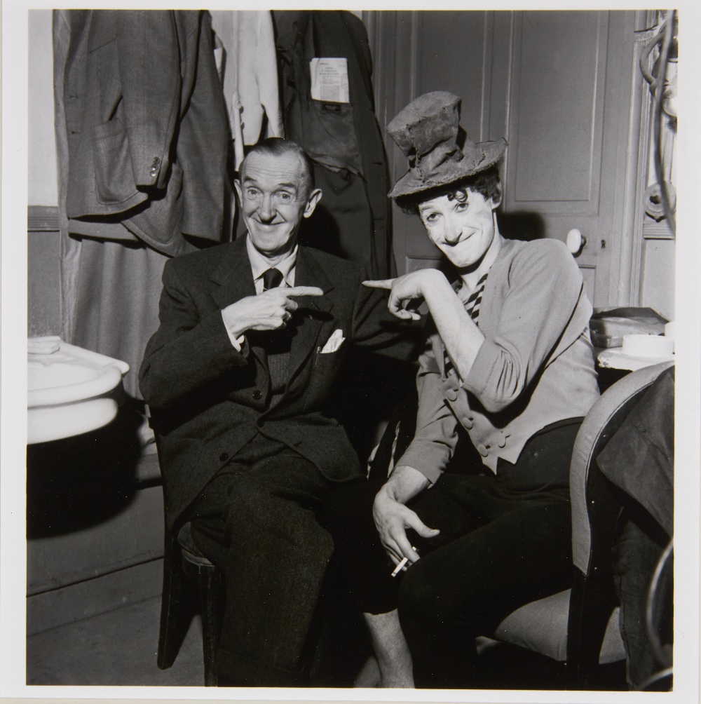 Erich Lessing, Austrian b. 1923- Marcel Marcau with Stan Laurel in Paris, 1958; C-type on