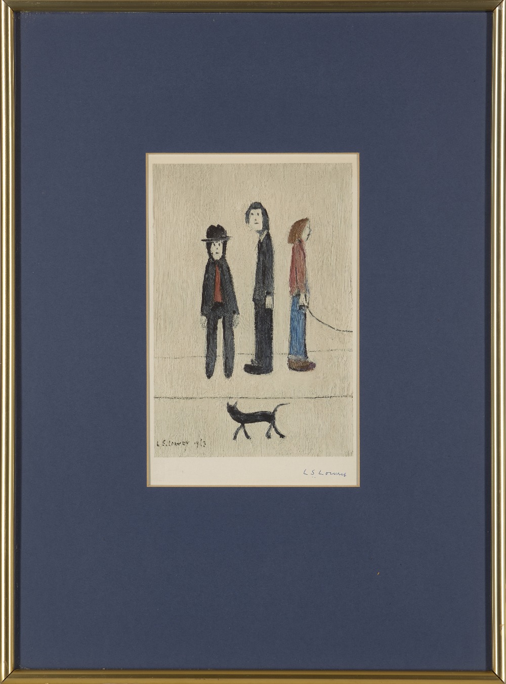 Laurence Stephen Lowry RBA RA, British 1887-1976, Three men and a cat, 1971; lithograph in colours - Image 2 of 2