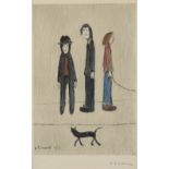 Laurence Stephen Lowry RBA RA, British 1887-1976, Three men and a cat, 1971; lithograph in colours