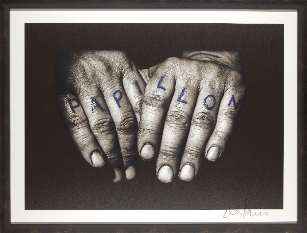 Greg Gorman, American b. 1949- Papillon; digital print on board, signed by winemaker Dave Phinney, - Image 2 of 2