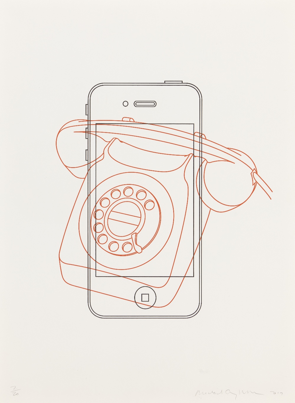Sir Michael Craig-Martin RA, Irish b. 1941- Telephone/iPhone, from Then and Now, 2017; 1 plate
