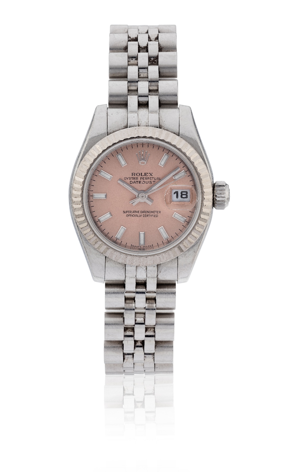 Rolex. A lady's stainless steel automatic calendar bracelet watch, Datejust, Reference 179174,