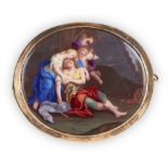 A 19th century Swiss enamel brooch, the oval enamel plaque painted to depict 'Venus lamenting the
