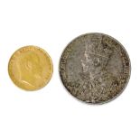 A half sovereign, George V, 1910, and a George V coronation commemorative medallion, 1911 (2)