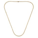 A neckchain of fancy flattened link design, stamped 14k, approx. length 57cm Please refer to