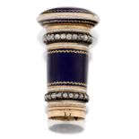 A late 19th century gold, diamond and enamel parasol handle, the barrel decorated with dark blue