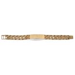 A 9ct gold name bracelet, with textured flat curb links to a blank rectangular name panel, London