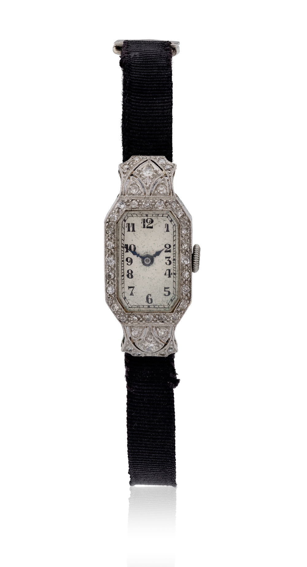 PWC. A platinum and gold diamond set Art Deco cocktail wristwatch, Circa 1920 Silvered dial with