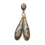 An 18th century gold mounted Swiss enamel pendant, probably converted from a pair of earrings,