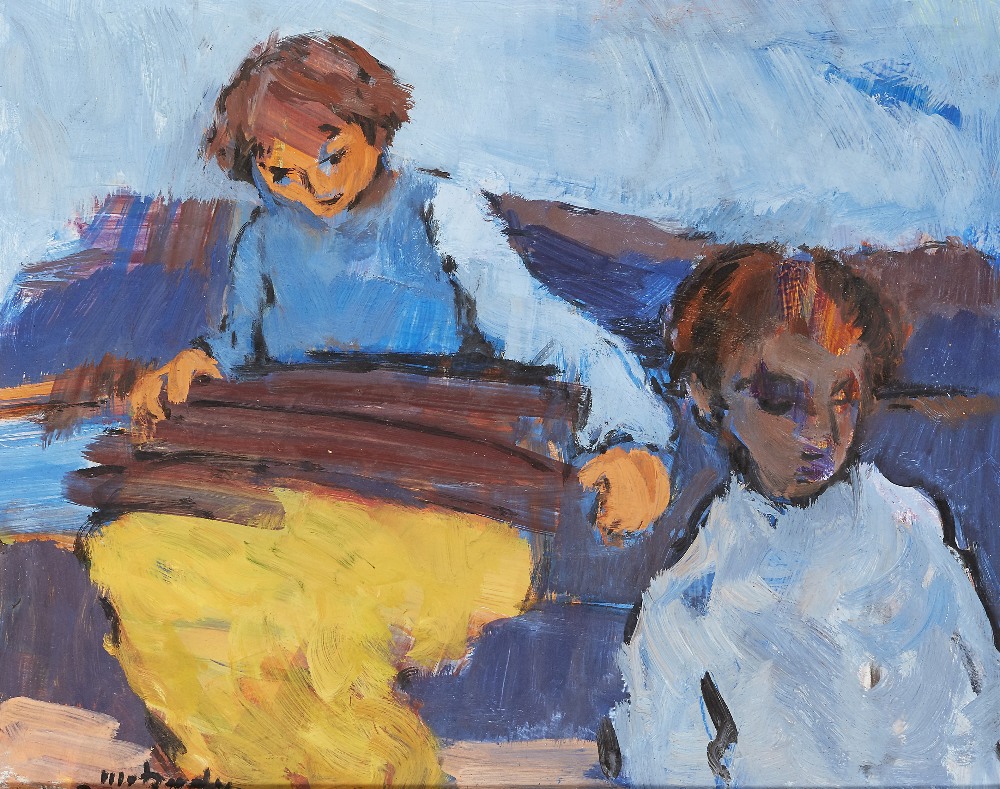 Moshe Mokady, Israeli/Polish 1902-1975 - Portrait of two children; oil on board, signed lower