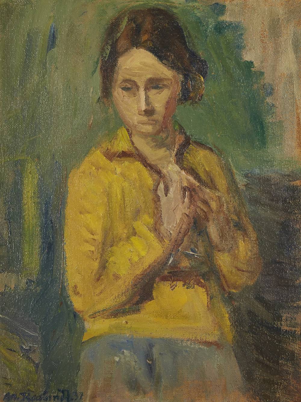 Martin Kaalund-Jorgensen, Danish 1889-1952 - Portrait of Kirsten in a yellow blouse, 1937; oil on