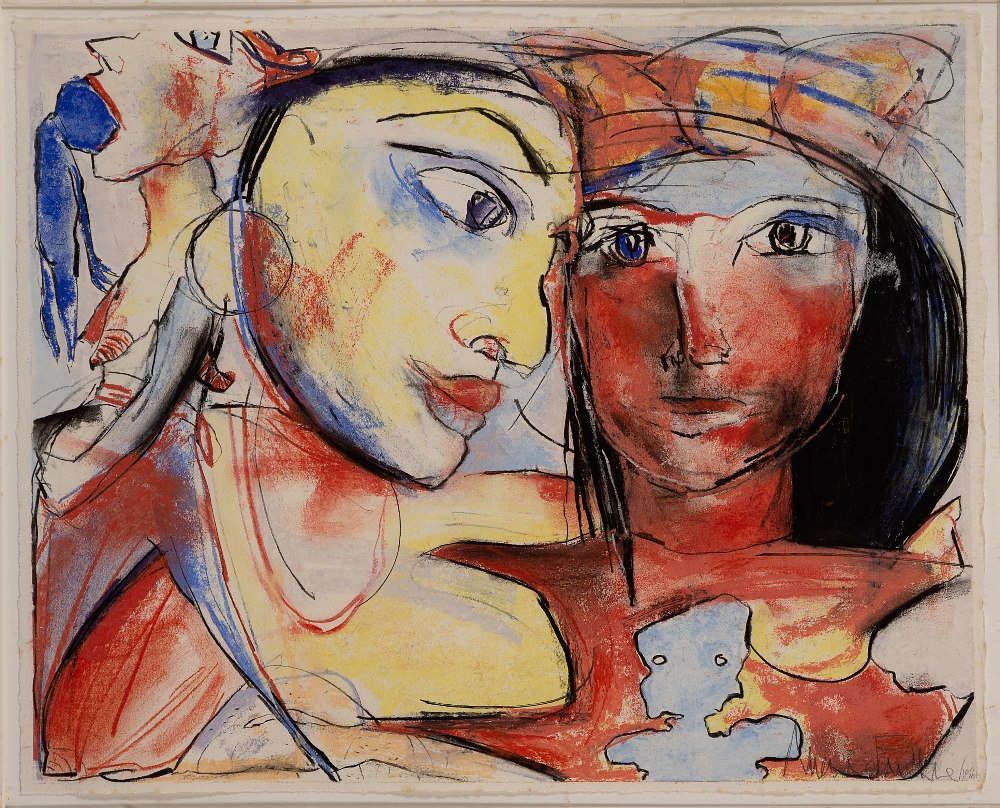 Amanda Faulkner, British b.1953 - Two Heads, 1986; pastel on paper, signed and dated lower right '