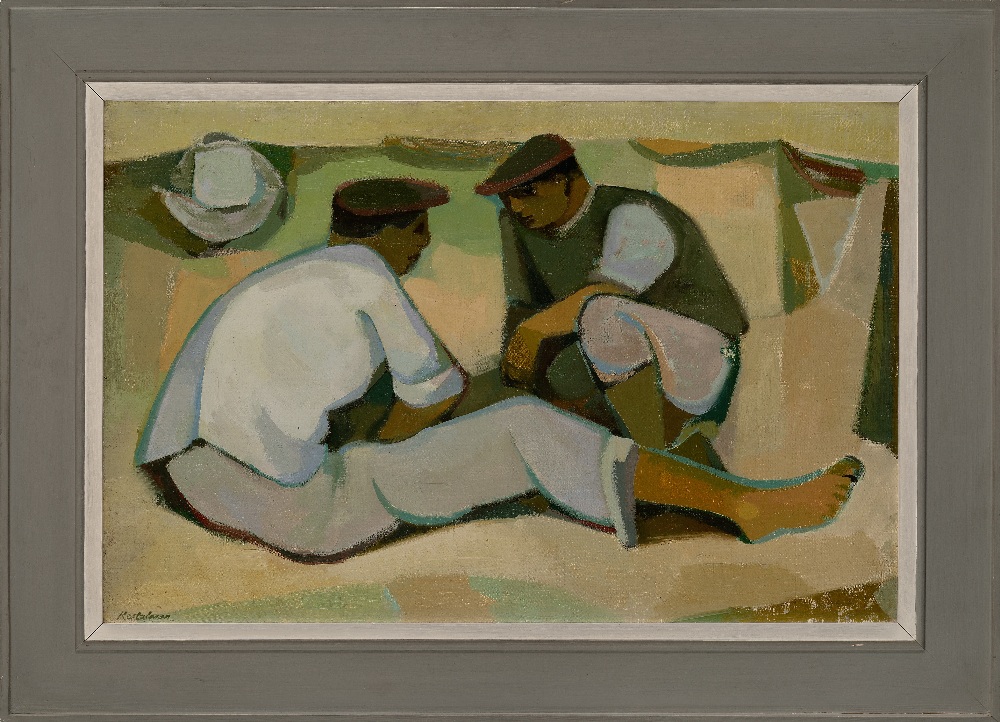 Morris Kestelman RA, British 1905-1998 - Blanes Fishermen, 1956; oil on canvas, signed lower left ' - Image 2 of 3