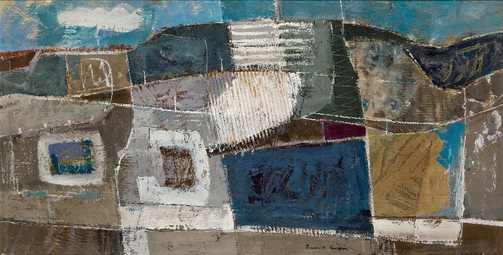 Frederick Griffin, British 1906–1976 - Downland, Sussex; oil and collage on board, signed lower