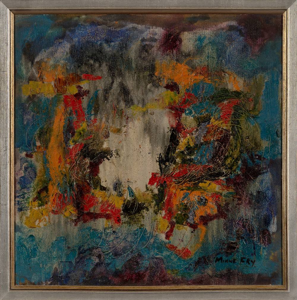 Minnie Fry, South African b.1933 - Untitled abstract composition; oil on board, signed lower - Image 2 of 3