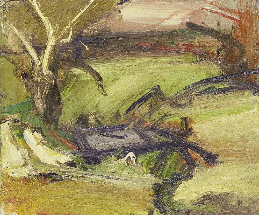 Peter Prendergast, Welsh 1946-2007 - Green landscape; oil on canvas, signed on the reverse of the
