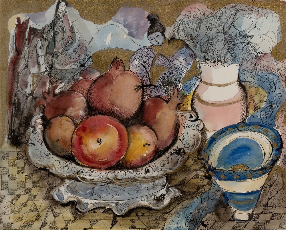 Lydia Corbett/Sylvette David, French b.1934 - Still life with women; acrylic and ink on paper,