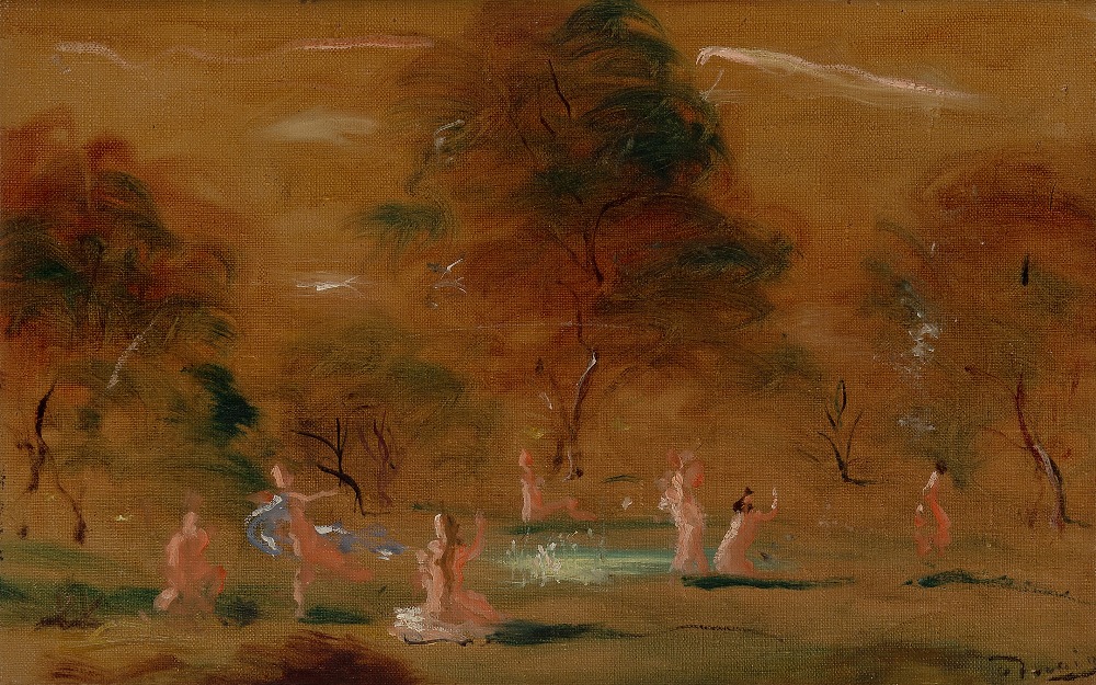 André Derain, French 1880-1954 - Baigneuses dans un paysage, c.1946-50; oil on canvas, signed