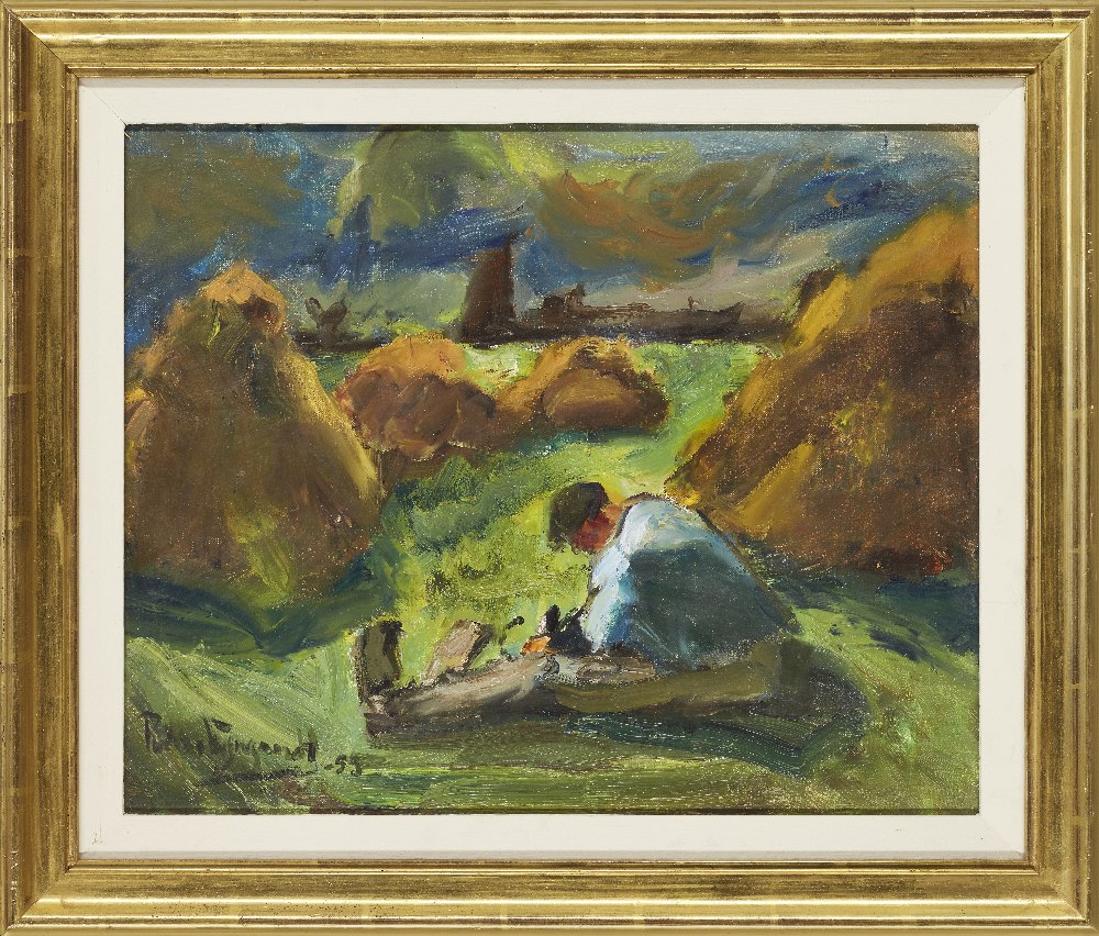 Piet van Wijngaerdt, Dutch 1873-1964 - Man in a field, 1953; signed and dated lower left 'Piet van - Image 2 of 3