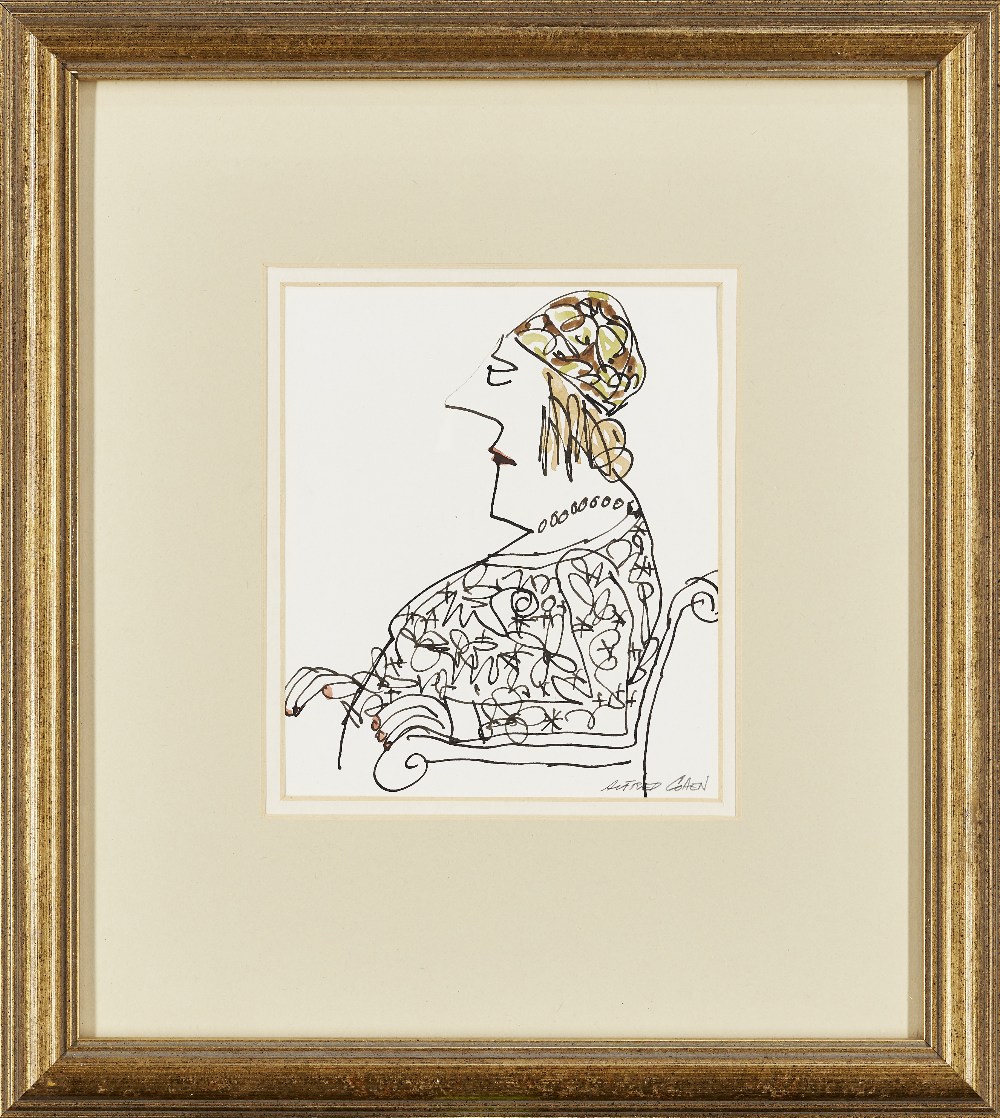 Alfred Cohen, American/British 1920-2001 - Lady in Frilly Blouse; ink and watercolour on paper, - Image 8 of 9