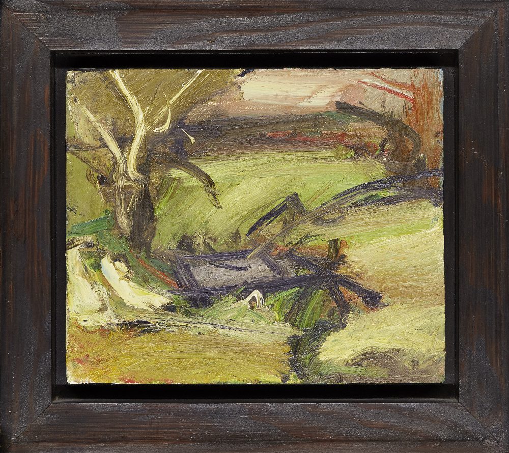 Peter Prendergast, Welsh 1946-2007 - Green landscape; oil on canvas, signed on the reverse of the - Image 2 of 3