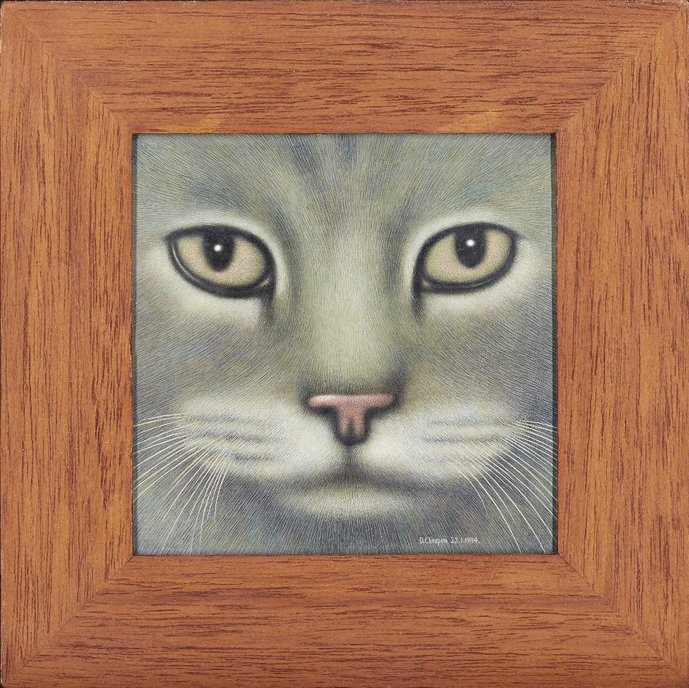 David Cheepen, British 1946-2016 - Grey cat, 1984; acrylic on board, signed and dated lower right ' - Image 2 of 3