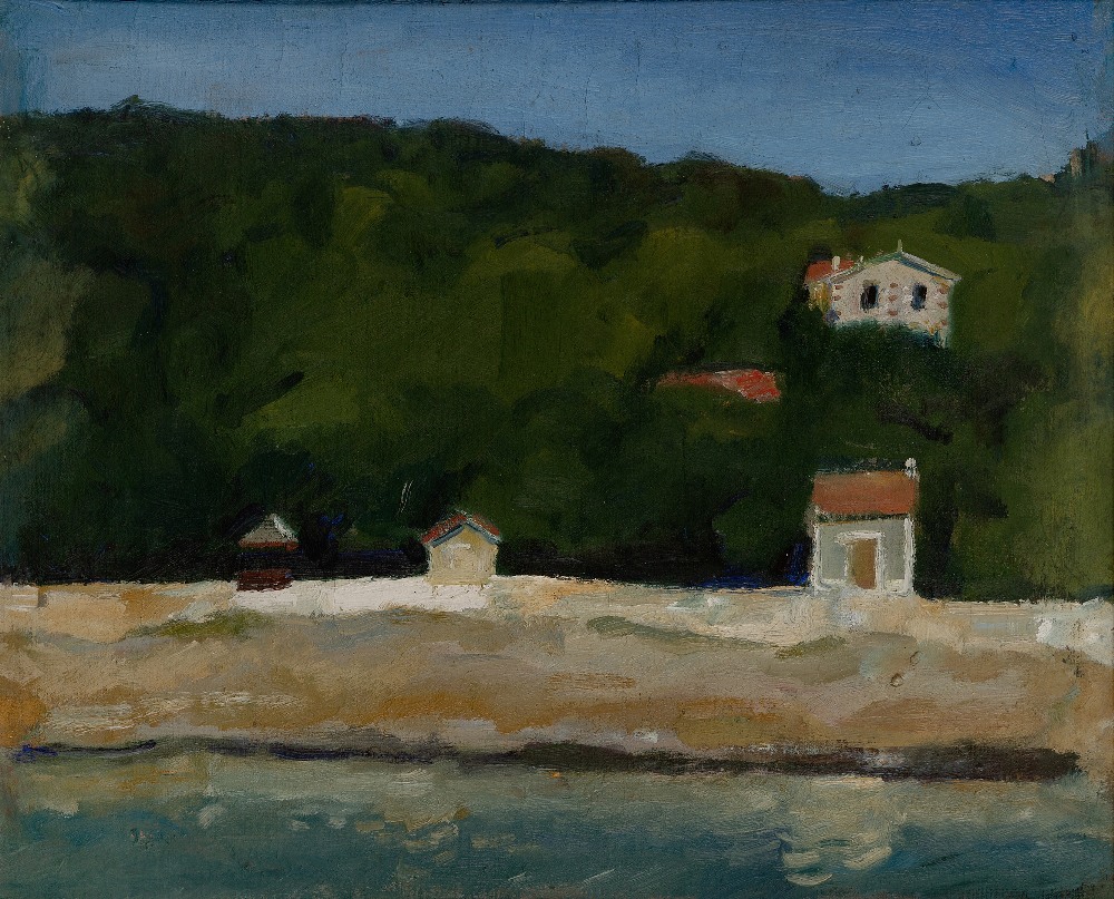 Edmond Heuze, French 1884-1967 - Houses by the Harbour; oil on canvas, 49.5 x 60 cm (ARR)